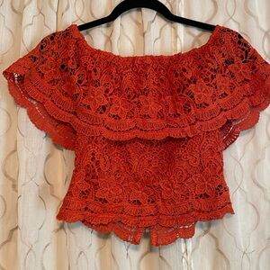 Orange lace cropped top